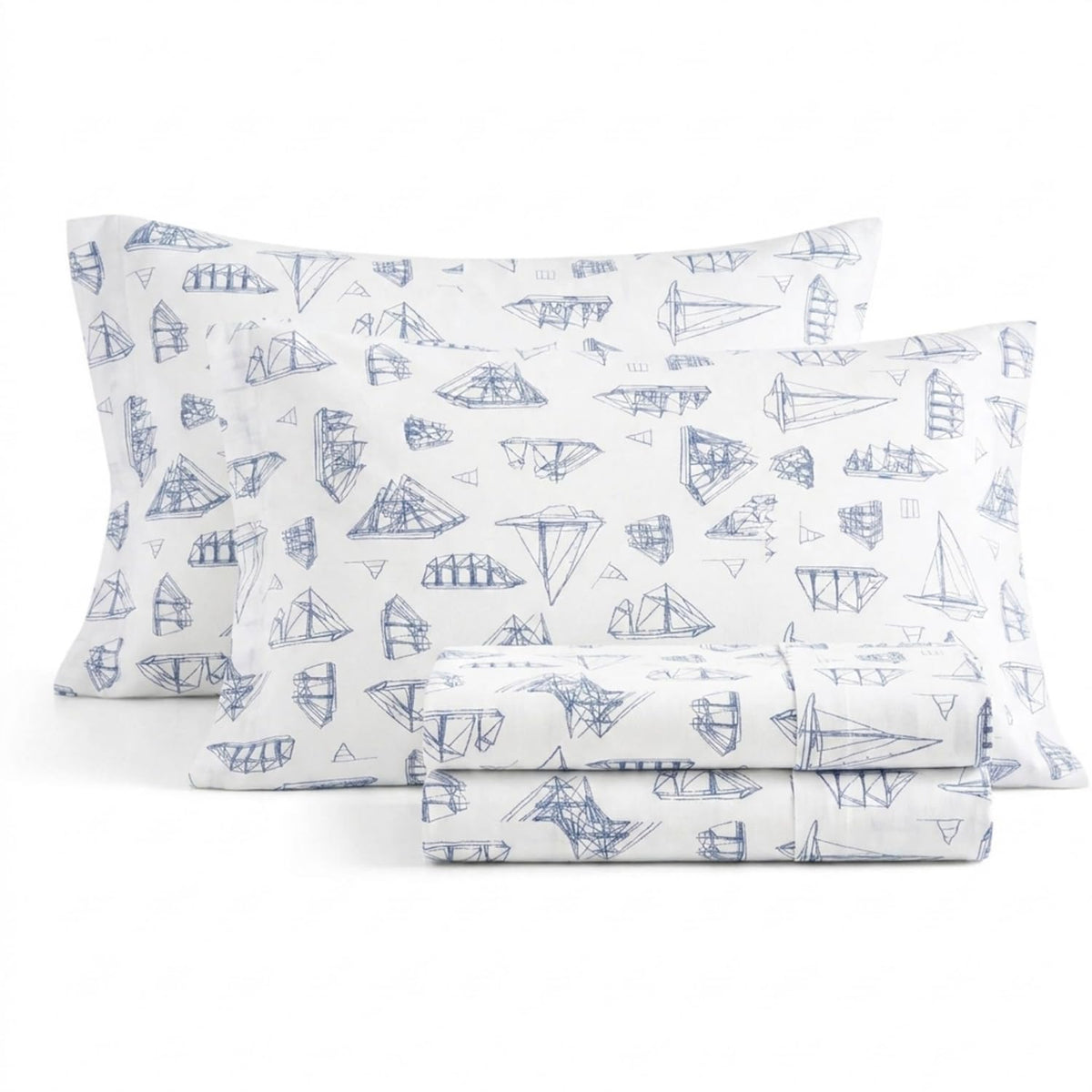 Nautica - Juego de sábanas de algodón percal con Funda de Almohada a Juego, elástico, Esenciales para recámara (Azul Vela de Madera Blanca)