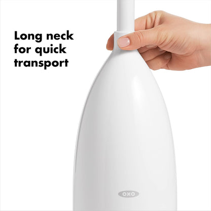 OXO Good Grips - Escobilla para Inodoro, Color Blanco | El recipiente almacena cepillo para polvo, cerdas cónicas para una limpieza a fondo, ideal para la limpieza del baño