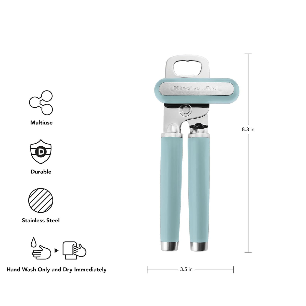 KitchenAid - Abrelatas y abrebotellas multifunción clásico fácil de usar, rueda de corte de acero inoxidable afilada, asas ergonómicas suaves, agua mineral