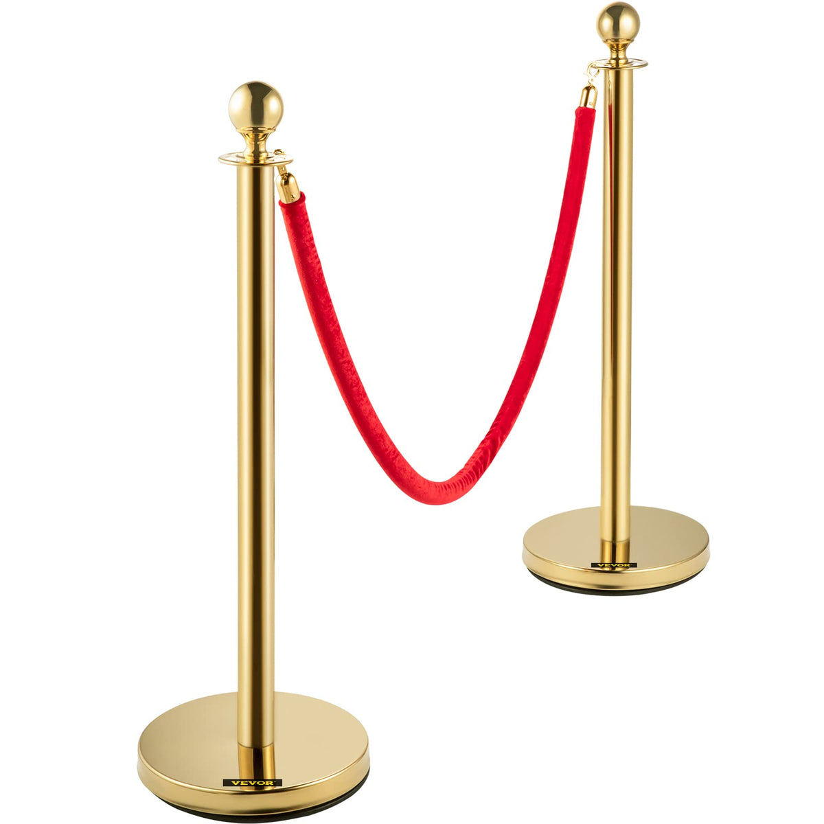 VEVOR Poste Separador de Cinta Extensible 4 Juegos Barreras de Seguridad de 2 Cuerdas Longitud de Cuerda 1.5m Dorado