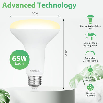 DEGNJU - foco LED BR30, luces de inundación regulables para interiores CRI80, equivalente a 7 W, 65 W, 2700 K, blanco suave, 650 lúmenes, 15000 horas de por vida, bombillas empotrables interiores E26,