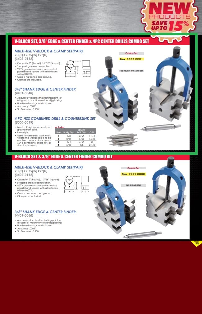 HHIP 4401-0040 Combo Buscador de bordes y centrales, vástago de 3/8 pulgadas