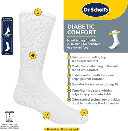 Dr. Scholl's Diabetes & Circulator Socks - 4 & 6 Pair Packs - Non-binding Moisture Management CalcetínHombre