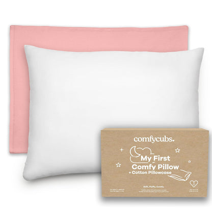 Comfy Cubs Almohada para Niños Pequeños con Funda, 13 x 18 Pulgadas - Blush - Funda de algodón entrelazada - Paquete de 1