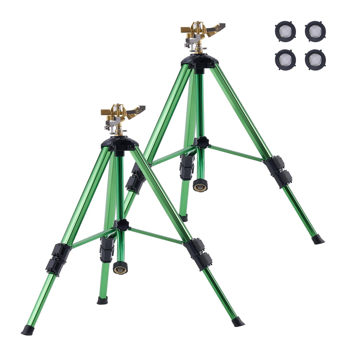 VEVOR Aspersores de Impacto con trípode, Paquete de 2, Cabezal latón 360° | Para céspedes, jardines y patios grandes, dos aspersores trípode de alta resistencia con altura ajustable y amplia cobertura.