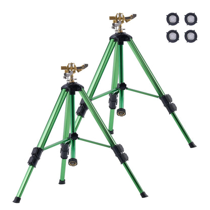 VEVOR Aspersores de Impacto con trípode, Paquete de 2, Cabezal latón 360° | Para céspedes, jardines y patios grandes, dos aspersores trípode de alta resistencia con altura ajustable y amplia cobertura.