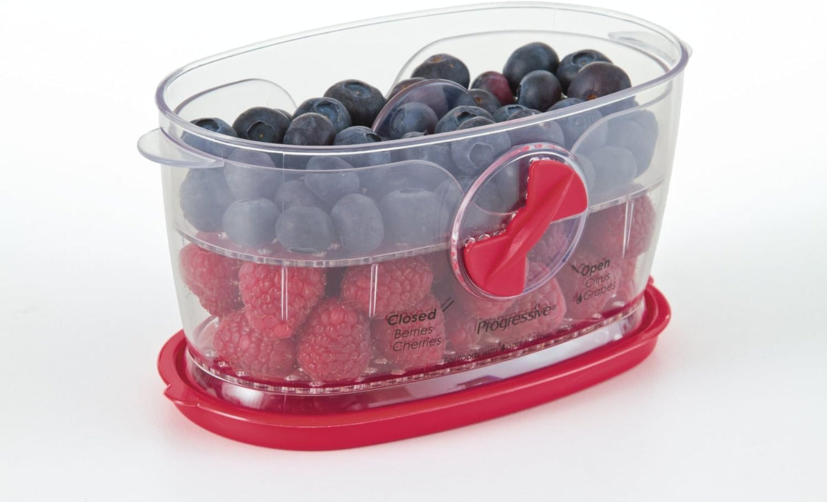 Progressive Recipiente para fruta fresca, vegetales, bayas y lechuga, Berry Keeper, Rojo, 2 Tazas, 1