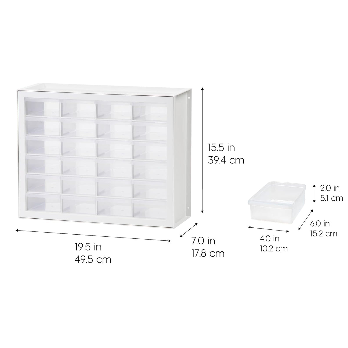 IRIS USA Gabinete de Almacenamiento Apilable de 24 Cajones para Ferretería y Juguetes, 49.53cm Anx 17.78cm P x 39.37cm Al, Blanco - Pequeño Organizador de Baúl Utilitario Scrapbook y Pasatiempos
