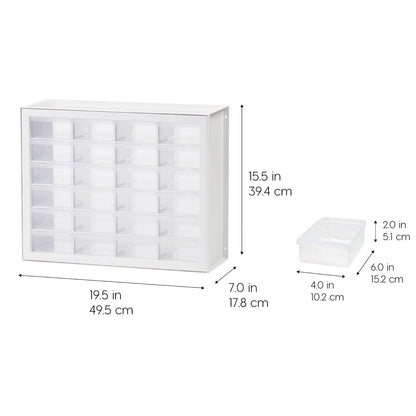 IRIS USA Gabinete de Almacenamiento Apilable de 24 Cajones para Ferretería y Juguetes, 49.53cm Anx 17.78cm P x 39.37cm Al, Blanco - Pequeño Organizador de Baúl Utilitario Scrapbook y Pasatiempos