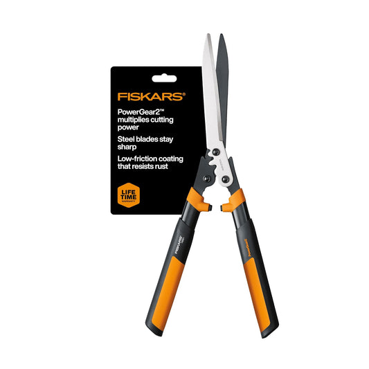 Fiskars - Tijeras de setos de 23 pulgadas, cortadora de arbustos con tecnología PowerGear2 que multiplica la potencia para menos esfuerzo, asas SoftGrip con parachoques que absorben los golpes