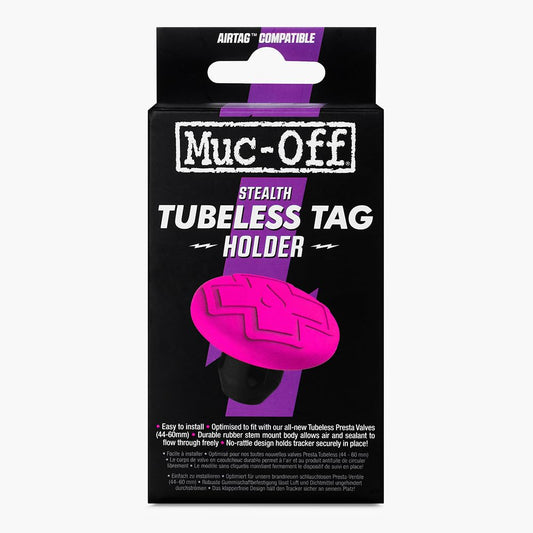 Muc-Off Stealth - Soporte para AirTag sin cámara para Bicicleta Compatible con Apple AirTag - Soporte para Bicicleta antirrobo AirTag para neumáticos sin cámara