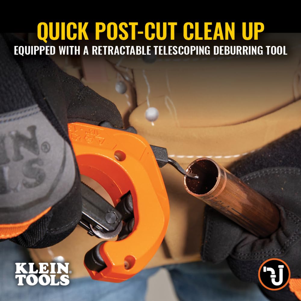 Klein Tools 50046 Cortador de Tubos de Oscilación Constante para Cobre y Aluminio, 1/8 a 1 3/8 Pulgadas D.E. con Herramienta de Desbarbado y Cuchilla de Repuesto