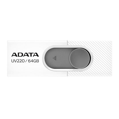 ADATA 64 GB Memoria Flash USB 2.0 Deslizable Color Blanco con Gris (Modelo UV220)