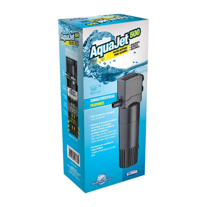 Lomas Filtro Interno Aqua-Jet 500 para Acuarios hasta 80 litros, 480 l/h, Compacto y Silencioso con Filtración Mecánica, Biológica y Química