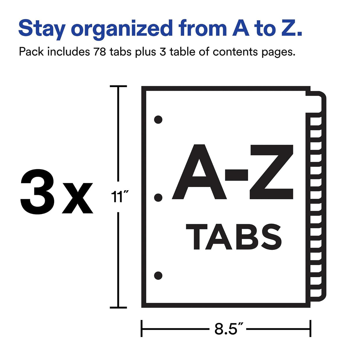 Avery A-Z Divisores para carpetas de 3 anillos, 26 pestañas por juego, tabla de contenido personalizable, pestañas multicolores, ideal para organizar informes, proyectos y más (3 juegos de 44225)