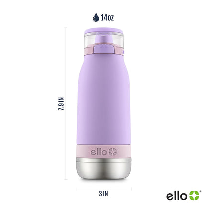 Ello Emma 14oz Vacuum Insulated Stainless Steel Kids Water Bottle with Straw and Built-in Carrying Handle and Leak-Proof Locking Lid for School Backpack, Lunchbox and Outdoor Sports