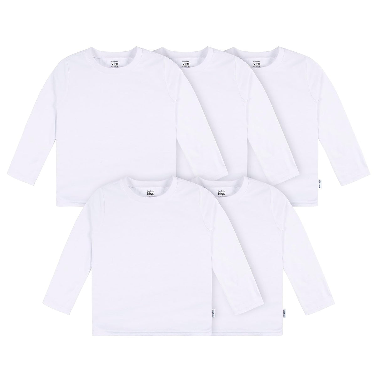 Gerber Paquete de 5 Camisetas de Manga Larga sólidas para niños pequeños, 160 g/m² Camisetas de Manga Larga para bebés y niños pequeños para Unisex bebé