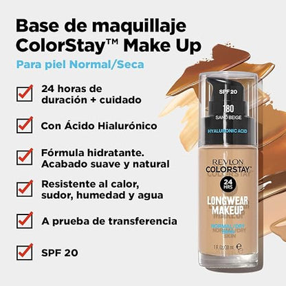 Revlon Base de Maquillaje ColorStay Make Up Cutis Normal/Seco, Natural Beige, 30 ml