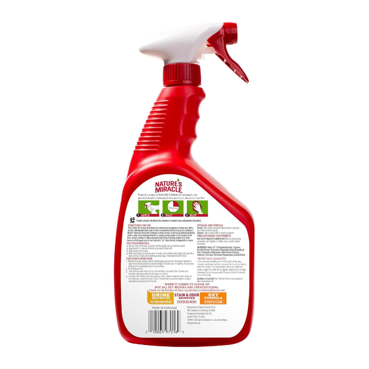 Nature's Miracle - Advanced - Eliminador avanzado de manchas y olores para perros, spray enzimático, aroma fresco, limpieza profunda, 946ml