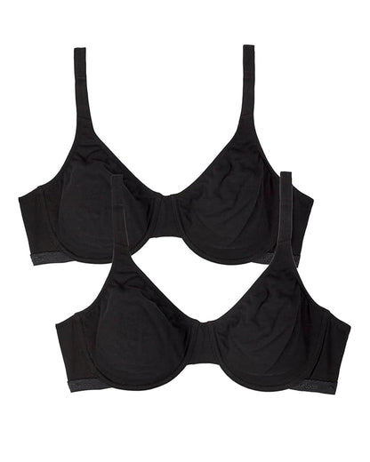 Fruit of the Loom Brasier de Algodón para Mujer Paquete de 2 - Tono Negro - Tono Negro - 34D
