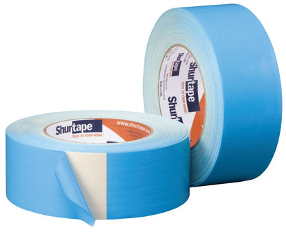 Shurtape DF 545 - Cinta adhesiva de doble cara para alfombras y conductos, se adhiere a madera dura, hormigón, azulejos y más, natural con forro azul, 48 mm x 33 metros, 1 rollo (152496)