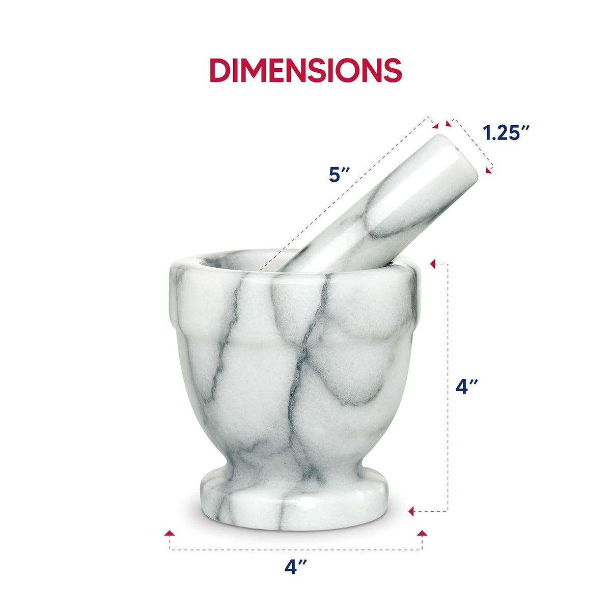 HIC - Juego de triturador de hierbas de mortero y pilón, mármol de carrara sólido, 10.1 x 5 cm, Pie, Blanco, 1