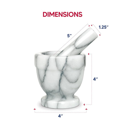 HIC - Juego de triturador de hierbas de mortero y pilón, mármol de carrara sólido, 10.1 x 5 cm, Pie, Blanco, 1