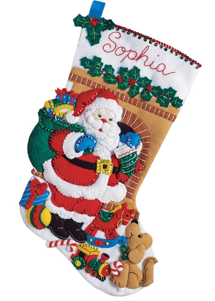 Bucilla Kit de Calcetín de Fieltro para Visitar a Santa | 18 pulgadas, diseño navideño, kit completo de bordado, apropiado para todos los niveles