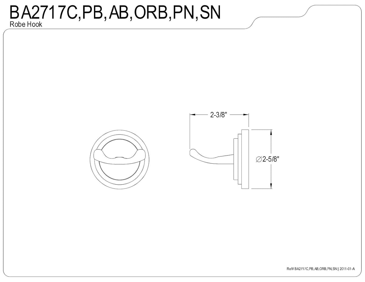 Kingston Brass BA2717PB Milano - Gancho doble para bata, latón pulido, 6,5 cm