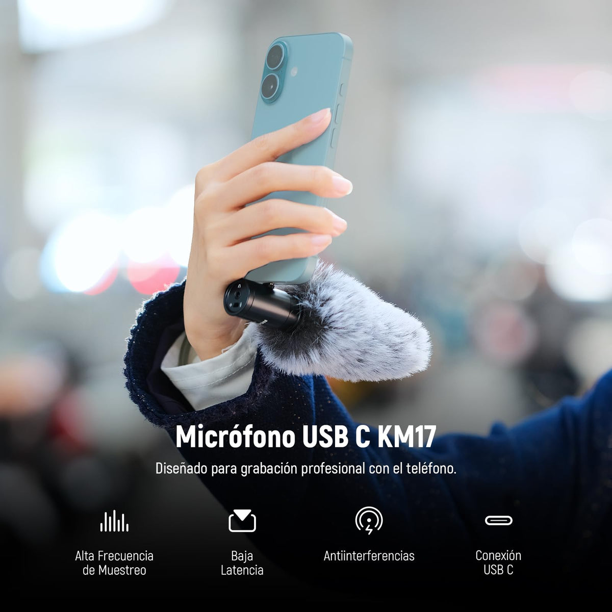 NEEWER KM17 Micrófono USB C, Cancelar Ruido para Grabación Enchufar & Usar Mic con Montaje Antivibración, Minimicrófono Compatible con iPhone Android PC dji Osmo Pocket 3 Insta360 Cámaras Acción