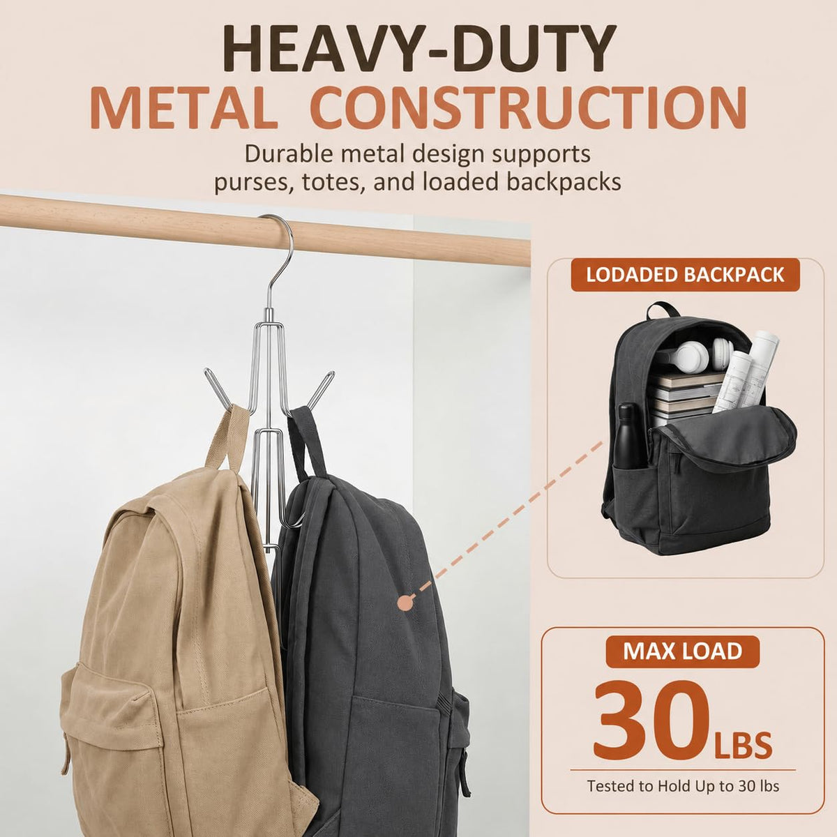 ZEDODIER Organizador para Colgar Bolsos para clóset, 2 Unidades de Soporte para Bolsas Colgantes, manteniendo los Bolsos visibles y en Buenas Condiciones, Gancho de Almacenamiento de Metal para Bolso