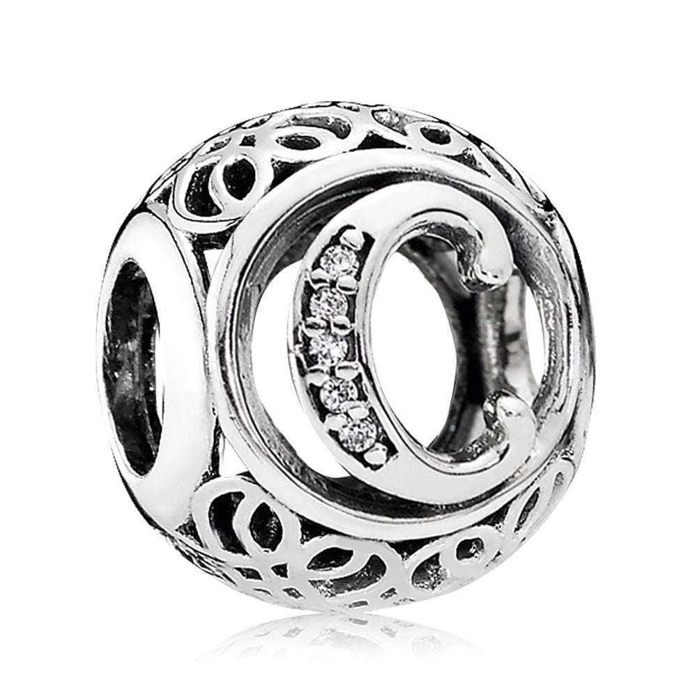 The Kiss Vintage Letter C Clear CZ 925 Sterling Silver Bead Fits European Charm Bracelet