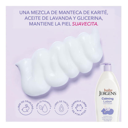 Jergens Baby, Loción Calmante Para Bebés, crema Hidratante para Bebés con Manteca de Karité y Aceite de Lavanda, 496 ml