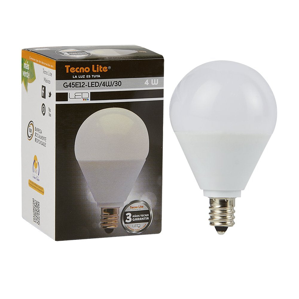 Tecnolite - Foco G45 Globo LED 4 W, Luz Suave Cálida, Base E12, No atenuable