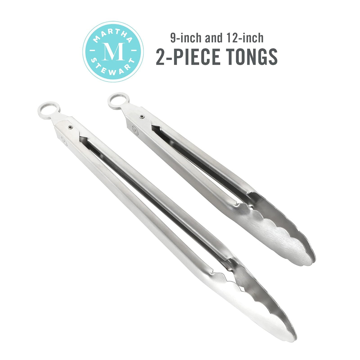 Martha Stewart Richburn - Juego de 2 pinzas (12 y 9 pulgadas), acero inoxidable