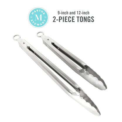 Martha Stewart Richburn - Juego de 2 pinzas (12 y 9 pulgadas), acero inoxidable