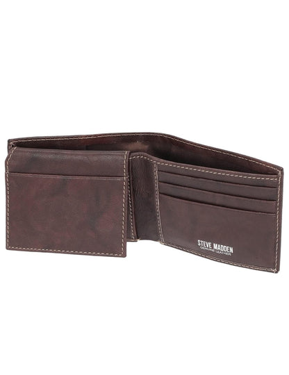 Steve Madden - portafolios delgada de piel para hombre con capacidad extra adjunta con bolsillos abatibles