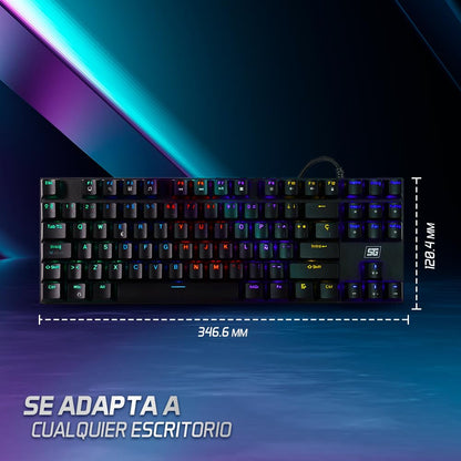 Vorago Start The Game KB-600 Teclado Mecánico Gamer, Compacto 80%, Switches Blue, Iluminación RGB, Base Metálica Resistente, 12 Teclas Multimedia, Ideal para Gaming y Oficina