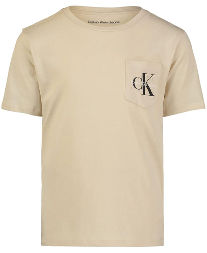 Calvin Klein - Playera de Manga Corta con Bolsillo y Cuello Redondo para niños, Suave, cómoda, Ajuste Relajado - 4 - Lino Gb49