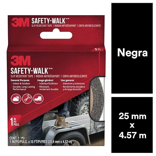 SAFETY-WALK 3M Cinta Antiderrapante Negra 1 rollo de 25.4mm x 4.57m | Ideal para zonas de alto tráfico, Uso general, Interior y exterior, Fácil de usar, cortar y colocar, Resistente
