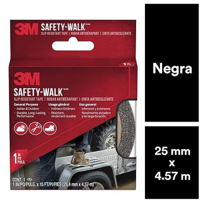 SAFETY-WALK 3M Cinta Antiderrapante Negra 1 rollo de 25.4mm x 4.57m | Ideal para zonas de alto tráfico, Uso general, Interior y exterior, Fácil de usar, cortar y colocar, Resistente