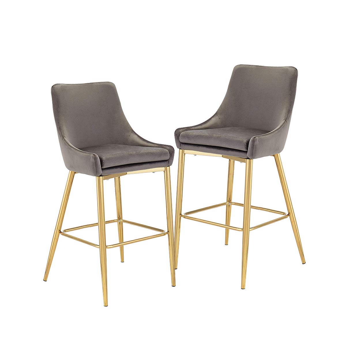 CangLong - Taburete tapizado de Terciopelo con Patas de Metal para Bar, Cocina, Comedor, Sala de Estar y Bar bistró, Juego de 2, Color Gris