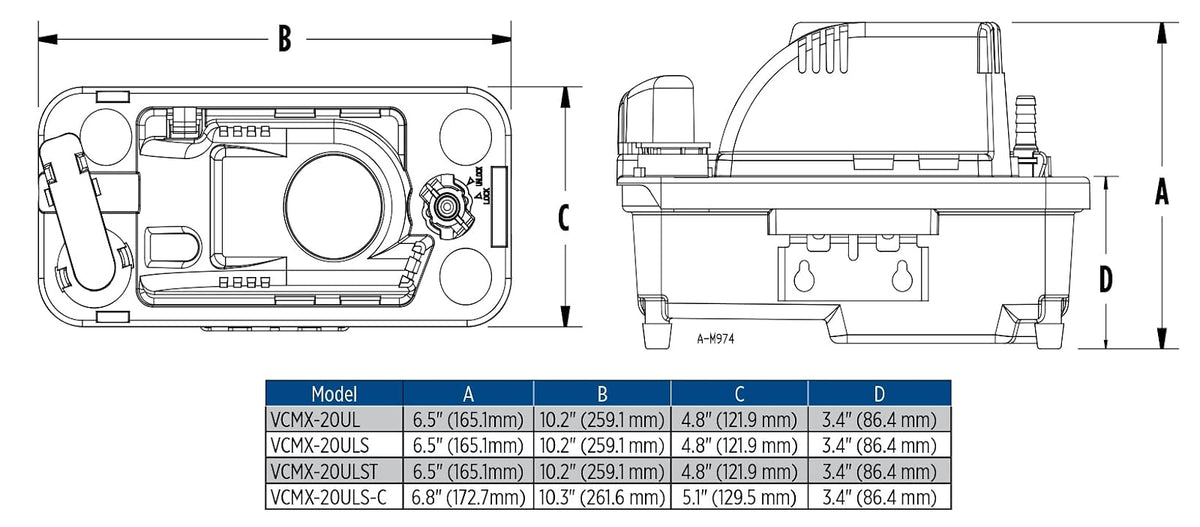 Little Giant VCMX-20ULST 554550 VCMX Series Automatic Condensate Removal Pump With Safety Switch (115 volts), 1/30 horsepower