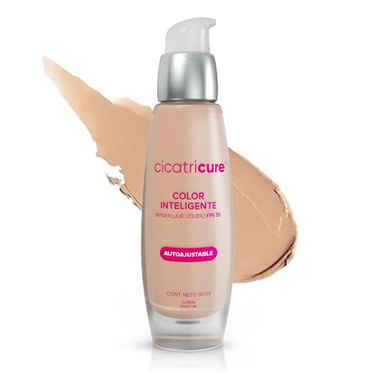 Cicatricure Maquillaje Líquido Antiarrugas con Protección Solar, Tono Ajustable y Tecnología Inteligente, Base de Maquillaje con Efecto Rejuvenecedor y Solar Facial con Color, 30 ml