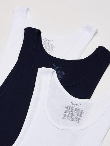 Hanes Premium Camiseta de Tirantes Hombre 3-Pack Blanco/Negro
