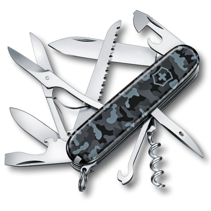 Victorinox Huntsman Navy Camuflage, 91 mm, 15 Usos | Cuchillo oficial con sierra para madera, tijeras, hoja y sacacorchos. Cuencos ABS de 91 mm de largo en camuflaje azul marino