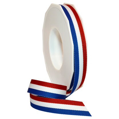 Morex Ribbon Cinta de Grogrén a Rayas, Rojo/Blanco/Azul - 5 - 8 in x 20 yd