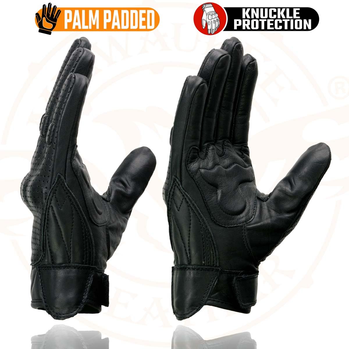 Milwaukee - Guantes cortos de piel perforados para hombre, Negro, Mediano