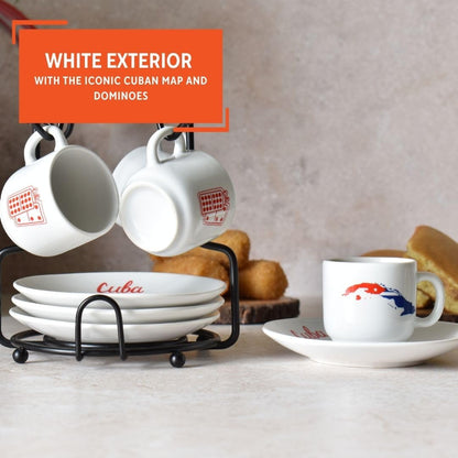 IMUSA Juego de 8 tazas de expreso de Cuba con platillos y estante de 1.5 oz
