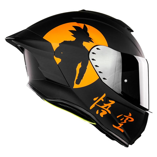 KOV Casco Buster Dragon Ball Z Goku Negro Mate Integral para Moto Deportivo AERODINAMICO Certificado Dot